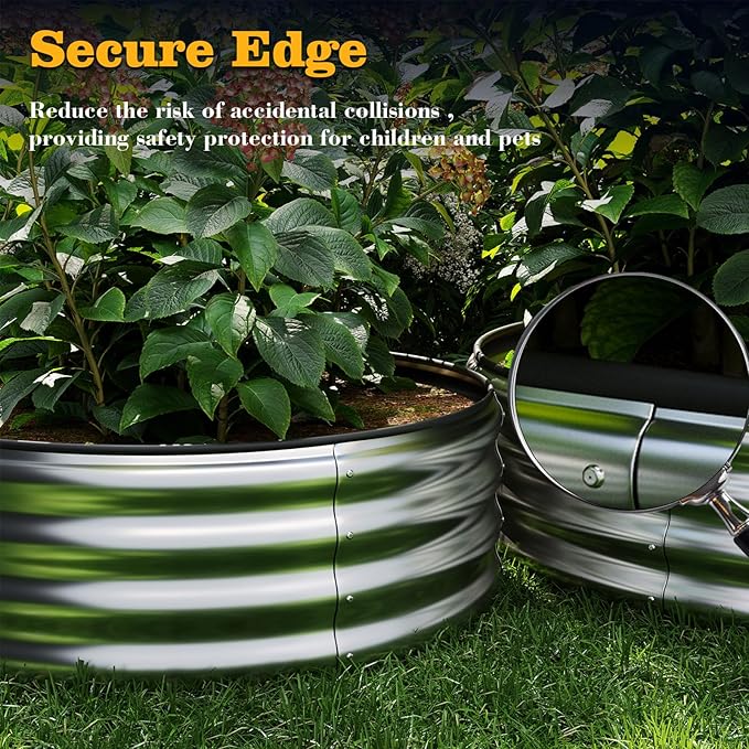 Galvanized Metal Planter Round Raised Garden Bed Kit for Gardening Outdoor Galvanized Planter Outdoor 2PC Gold 2X2X1FT