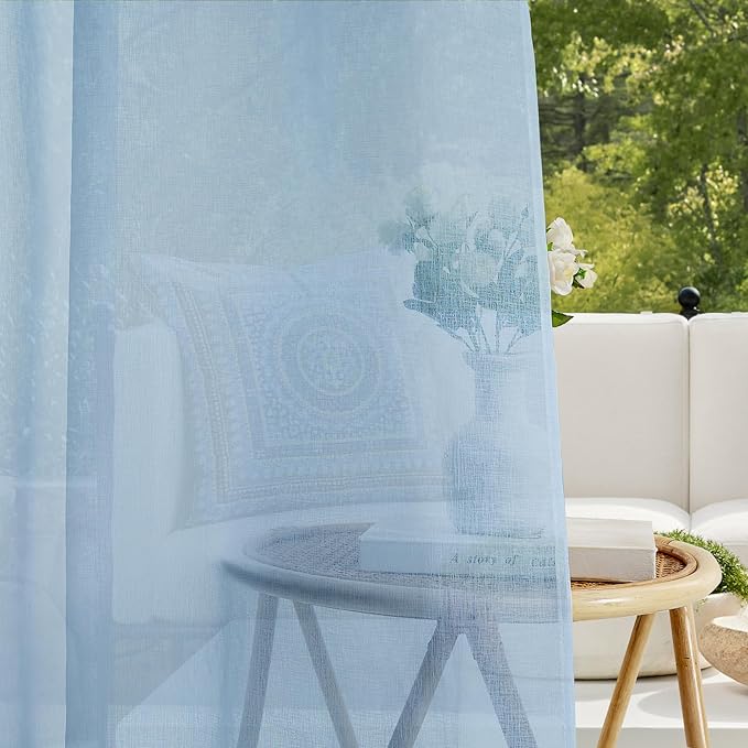 RYB HOME Outdoor Sheer Curtains - Waterproof Linen Like Semitransparent Drapes Glare Control UV Protection for Outside Living Space, Patio, Lanai, W 54" x L 84", 2Pcs, Navy Blue