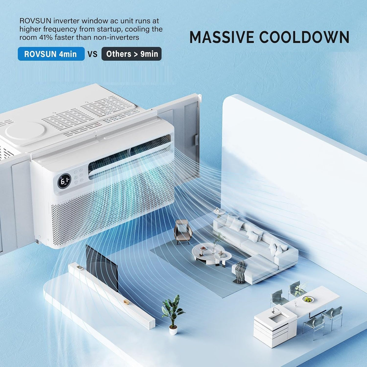 rovsun 10000 btu inverter window air conditioner, 115v, close-up detail