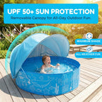 Kiddie Pool with Canopy - 47 in Foldable Kids Pool, Summer Water Play Kids Pool with Shade, Portable Non-Slip Swimming Pool & Dog Pool for Outdoor, Beach, Backyard