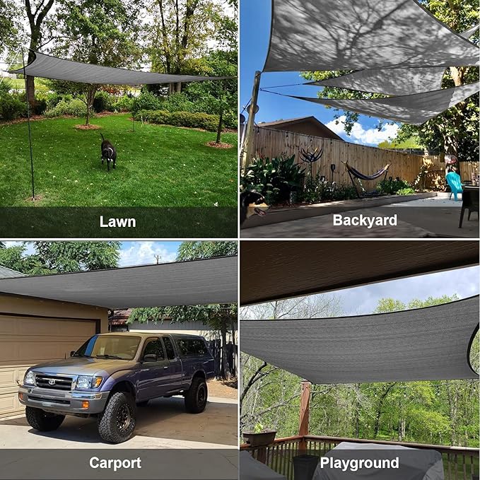 SUNLAX Sun Shade Sail 10' x 13' Dark Grey Rectangle Canopy Sail Shade Cover UV Block Permeable Sunshade Outdoor for Patio Backyard (We Make Custom Size)