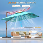 9' X 12' Double Top Cantilever Patio Umbrella - Heavy Duty Offset Umbrella with 360° Rotation for Garden Deck Pool Patio, Turquoise
