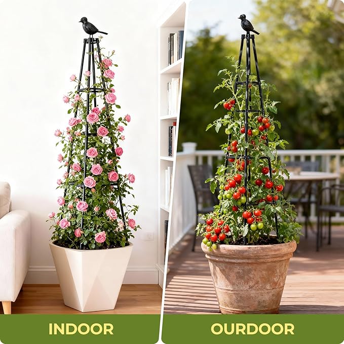 4 Pack Garden Trellis for Climbing Plants Outdoors,65" Tall Cucumber Trellis Garden Obelisk Trellis Rustproof Plants Support with Adjustable Heights for Indoor Potted Plants, Vines, Vegetables