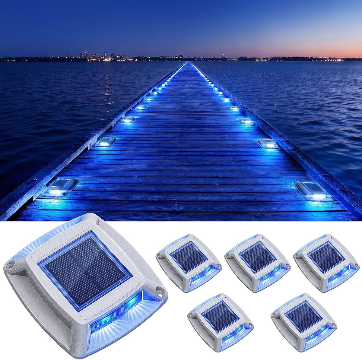 solar dock lights outdoor 6 pack, ip68 waterproof, main product view
