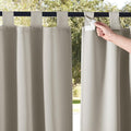 NICETOWN 2 Panels Natural Outdoor Patio Curtainss Waterproof, Detachable Sticky Tab Top Thermal Insulated Privacy Indoor Outdoor Drapes Cold & Heat Block Room Darkening for Pergola, W52 x L108