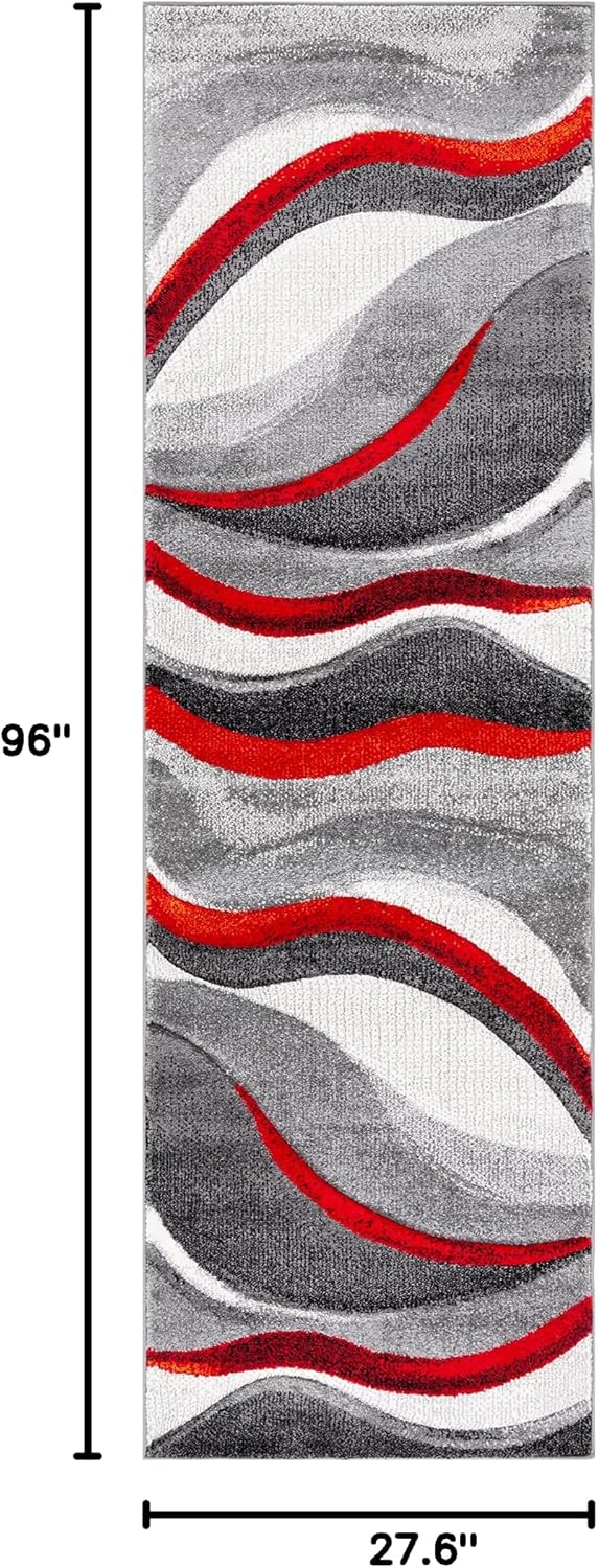 SAFAVIEH Hollywood Collection Runner Rug - 2'3" x 8', Grey & Red, Mid-Century Modern Design, Non-Shedding & Easy Care, Ideal for High Traffic Areas in Living Room, Bedroom (HLW766Q)