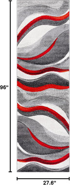 SAFAVIEH Hollywood Collection Runner Rug - 2'3" x 8', Grey & Red, Mid-Century Modern Design, Non-Shedding & Easy Care, Ideal for High Traffic Areas in Living Room, Bedroom (HLW766Q)