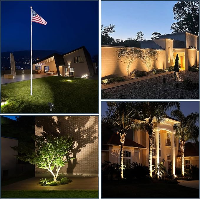 30W Spot Lights Outdoor LED Spotlight 120V 3000LM Ultra Bright Flag Pole Light with Metal Stake and Metal Base Warm White Landscape Lights for Flag Tree Garden House 5FT Cord with Plug (1)