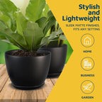 Black Plant Pots with Drainage Holes & Saucers 3 Pack, Indoor & Outdoor Stackable Space-Saving Planters for Houseplants & Flowers, (7", 6.7", and 6" Inches), Durable & Weatherproof Materials
