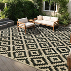 SAND MINE Reversible Mats, Plastic Straw Rug, Modern Area Rug, Large Floor Mat and Rug for Outdoors, RV, Patio, Backyard, Deck, Picnic, Beach, Trailer, Camping, Black & Beige, 10' x 14'