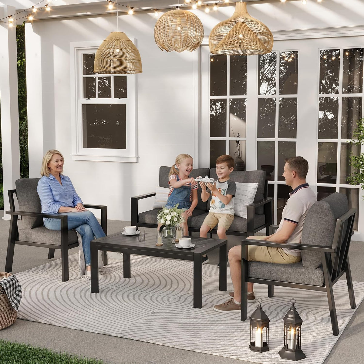 aluminum outdoor patio furniture sets all-weather patio conversation showing dimensions