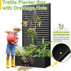 FENCY Metal Raised Garden Bed with Trellis, Metal Planter Box with Trellis, Garden Box for Climbing Plants Vegetable, 35" Lx16 Wx71 H Garden Bed with Drainage Holes(Black-Louvered)