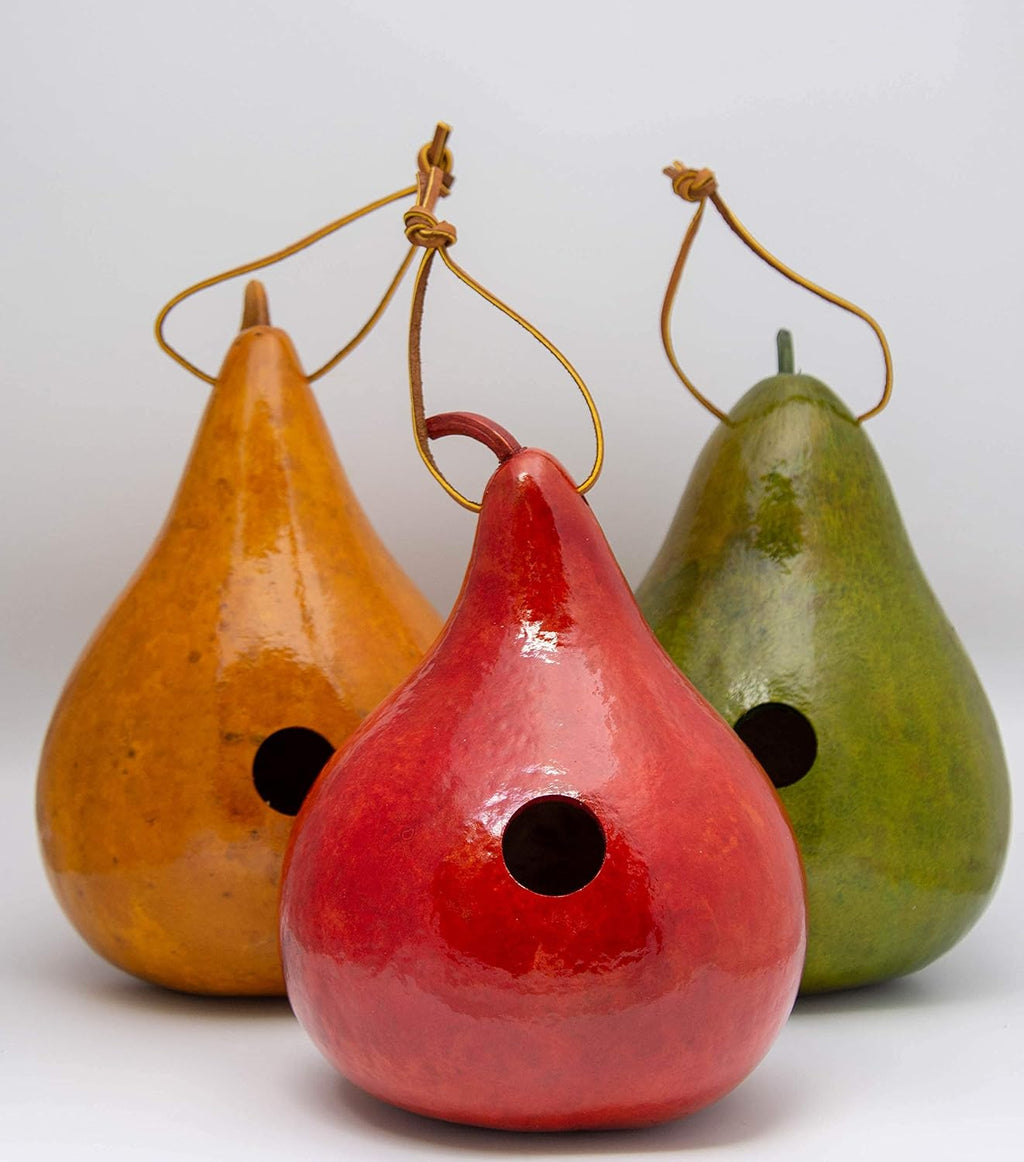 Natural Gourd Birdhouses Set of 3 – Hanging Bird Houses for Wrens & Small Birds, 1.5 Inch Entrance, Outdoor Nesting Gourds, Weather-Sealed