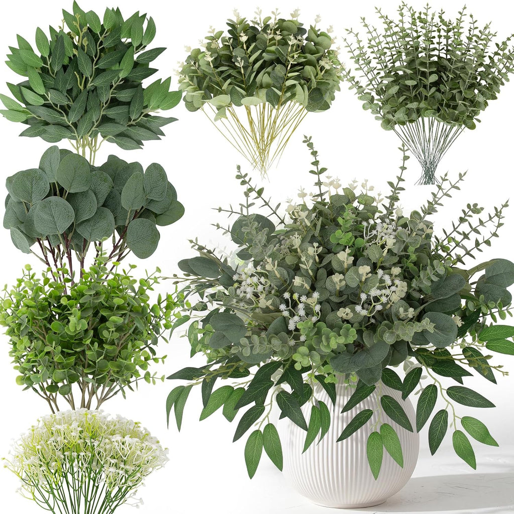 hananona 135 pcs mixed eucalyptus leaves stems artificial, main product view