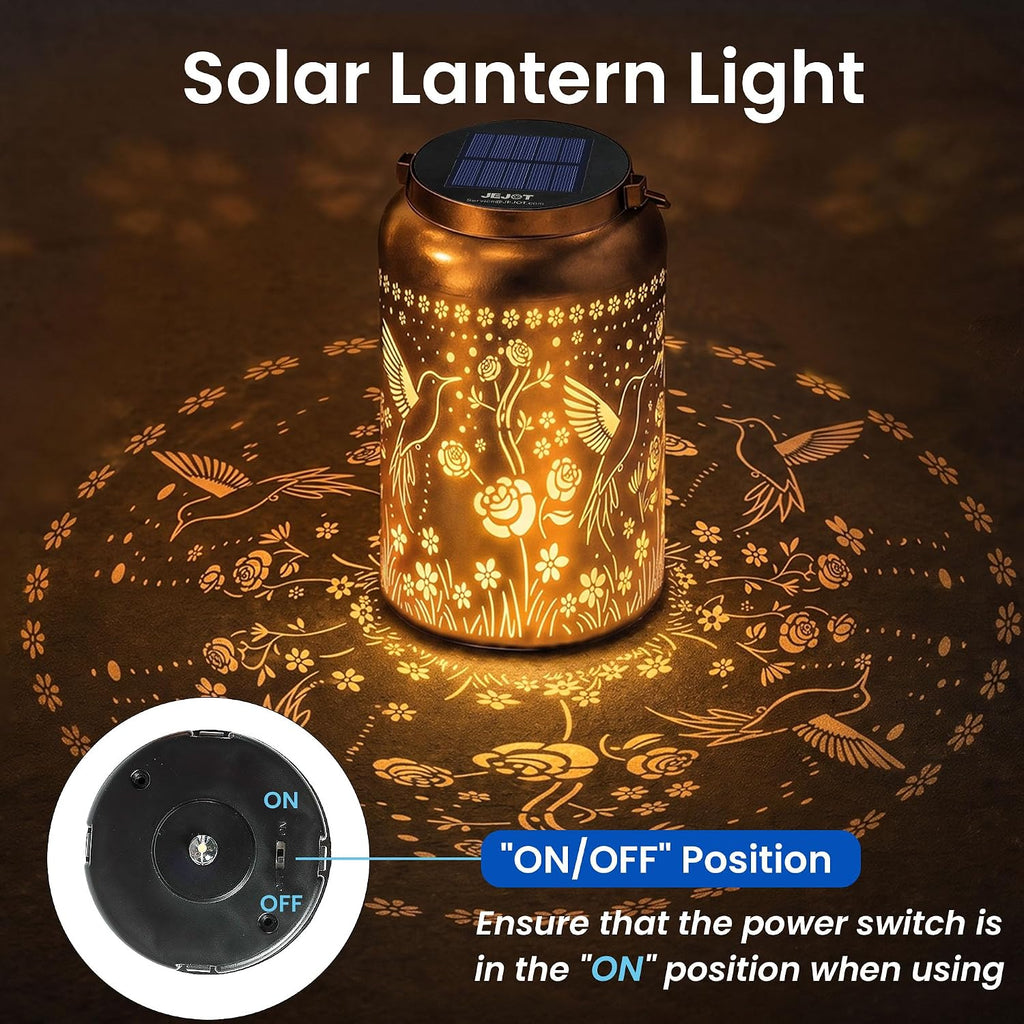 JEJOT Hummingbird Solar Lanterns Outdoor Waterproof,Birthday Gift for Women | Gifts for Mom Grandma, Metal Hanging Solar Light for Yard Garden Porch Landscape Deconration-1Pack