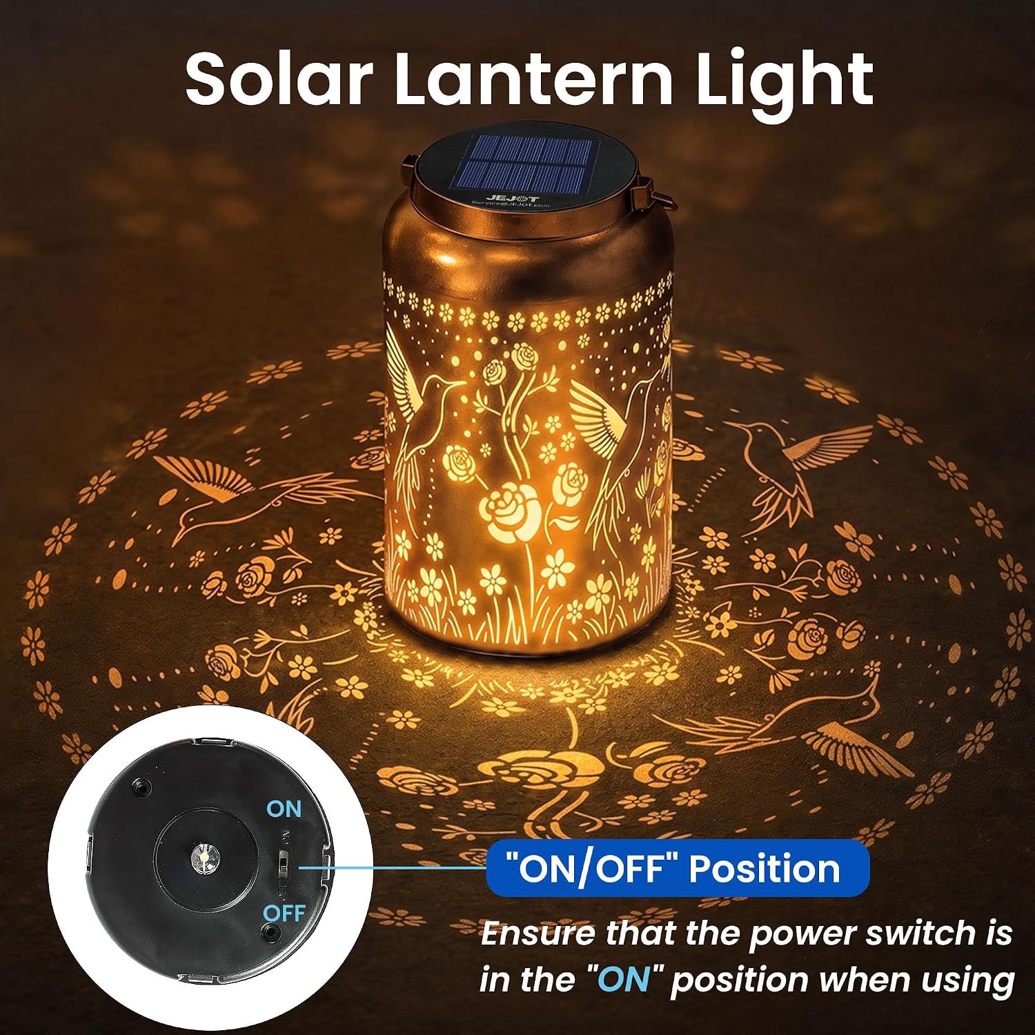 JEJOT Hummingbird Solar Lanterns Outdoor Waterproof,Birthday Gift for Women | Gifts for Mom Grandma, Metal Hanging Solar Light for Yard Garden Porch Landscape Deconration-1Pack