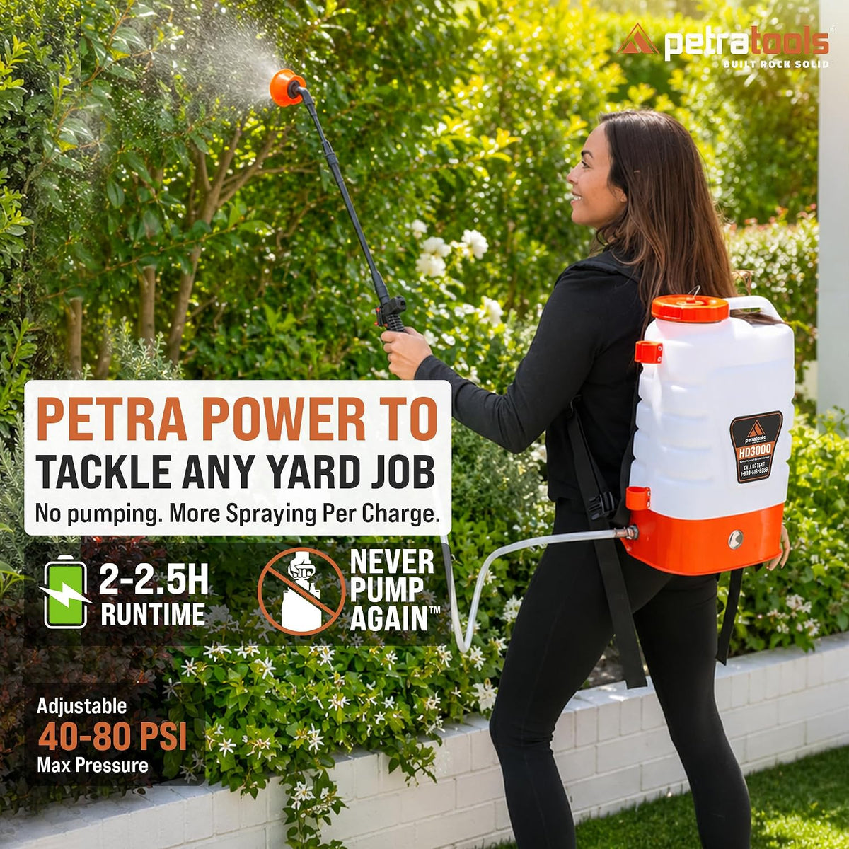 petratools 3 gallon battery powered backpack sprayer shown in use