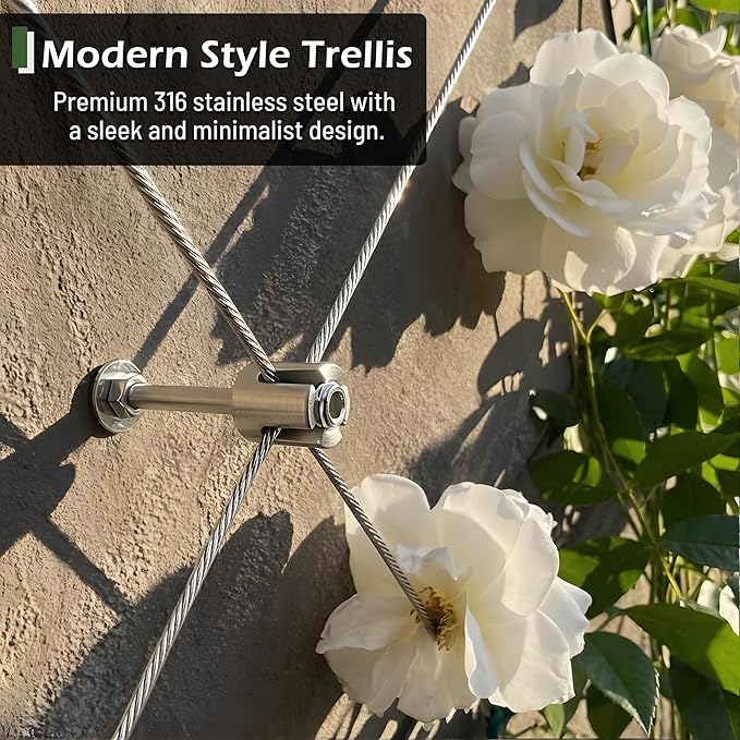 Wire Trellis for Climbing Plants Outdoor, 30-Set Wall Wire Trellis Kit with 1/8in x 150ft Stainless Steel Cable, T316 Espalier System for Fence and Garden DIY Projects
