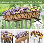 Y&M 30 Inch Fence Metal Hanging Flower Planter Window Basket Deck Railing Planter Boxes for Outdoor Garden Lawn, Window Deck with Coco Liner,6pcs