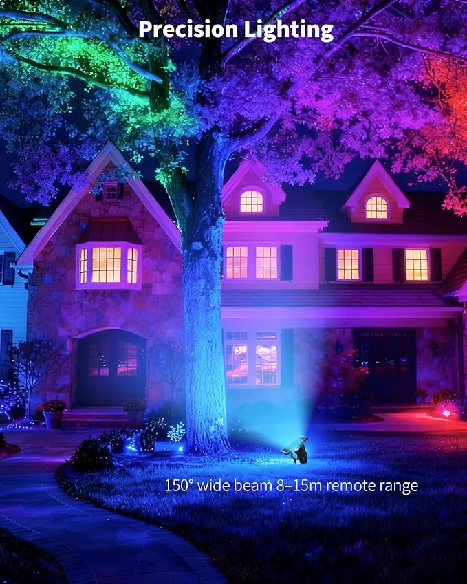 Ofuray Solar Spot Lights Outdoor, RGB Color Changing with 8 Lighting Modes, IP67 Waterproof Landscape Lights 9.8ft Cable, 5200mAh Power Dusk to Dawn Solar Spotlights for Flag, Garden & Outdoor Décor