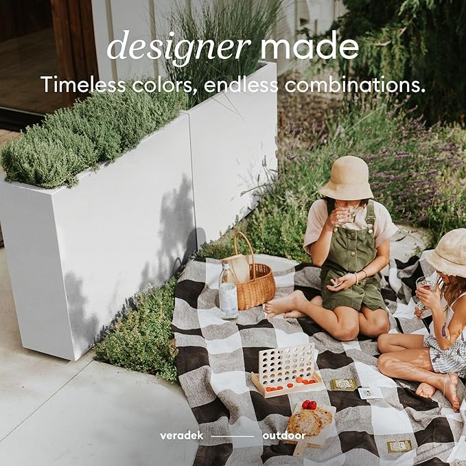 Veradek Block Series Span Plastic Planter - Tall Rectangular Planter for Indoor or Outdoor Patio/Porch, White, 24.25 in Height, 12 in Width, 30 in Length