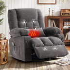 MAHOMICO Rocker Recliner Chair with Massage and Heat | Cup Holders,USB Charging Port,Side Storage Pockets,Soft Armrests,Single Sofa Recliner,for Living Room,Nursery,Bedroom,Grey