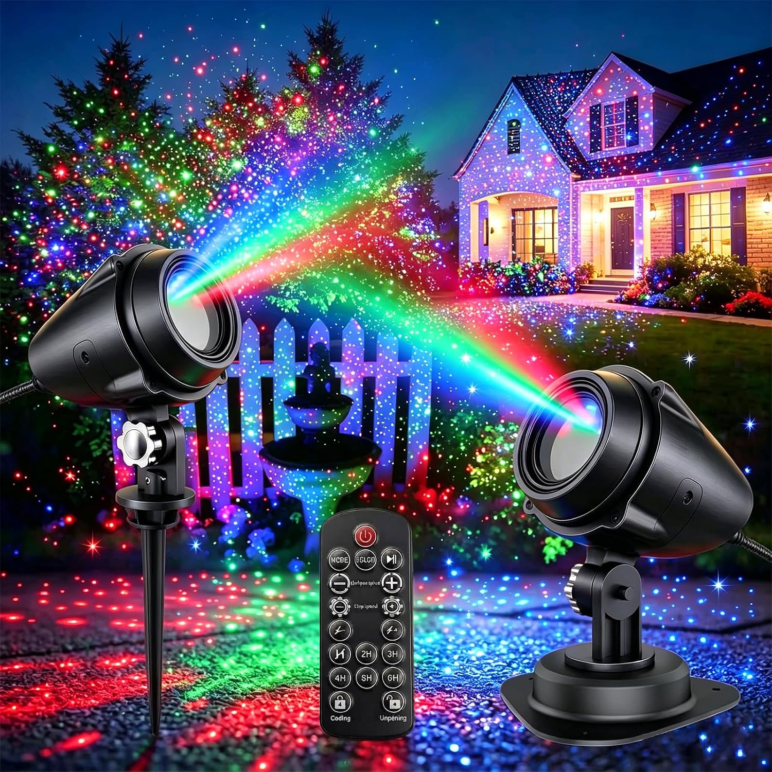 Laser Christmas Projector Lights Outdoor, Aluminum Alloy 3-Color Star Projector, Waterproof with Remote & Timer for Holiday Party, Yard Patio Xmas Decor (RGB)