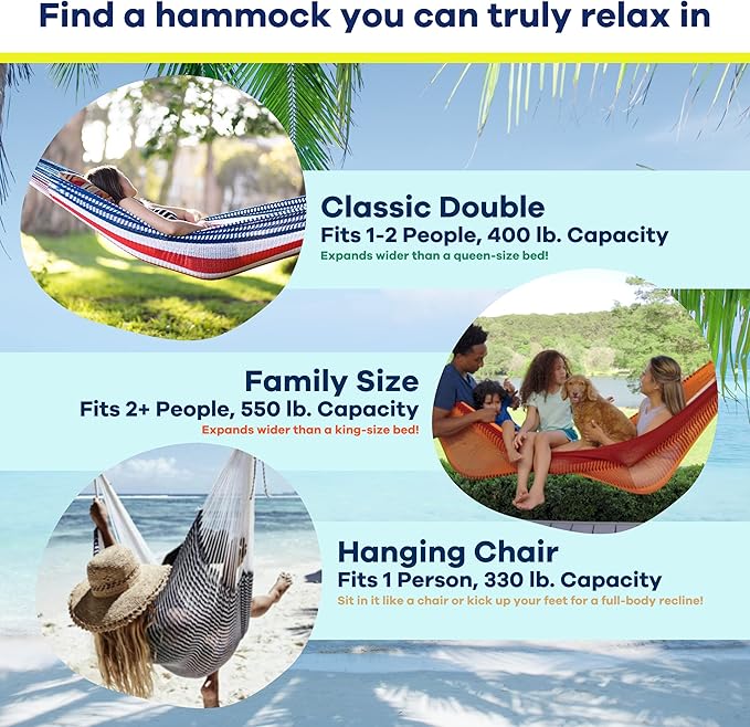 Handwoven Hammock by Yellow Leaf Hammocks - Double Size, Fits 1-2 PPL, 400lb max - Weathersafe, Super Strong, Easy to Hang, Ultra Soft, Artisan Made - Color: Neon - Blue - Turquoise