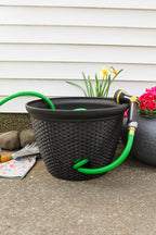 The HC Companies 18 inch Woven Garden Hose Holder, Lightweight UV-Resistant Plastic Water Hose Holder with 100-Foot Capacity, 2-Pack Water Hose Pots for Garden, Patio & Home Organization, Black