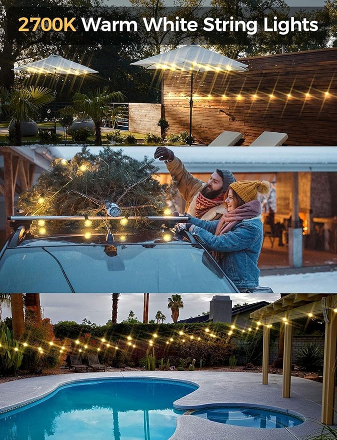 XMCOSY+ Smart Outdoor String Lights, 75Ft G40 Globe Patio Lights with 34 Dimmable LED Bulbs, WiFi & APP Control, Work with Alexa, Extendable Waterproof LED String Lights for Outside, Porch, Backyard