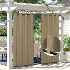 Easy-Going Linen Look Outdoor Curtains Waterproof Windproof Porch Curtains, Soft Thicken Outdoor Privacy Curtains for Patio, Gazebo, Grommet Top and Tab Bottom Drape, 1 Panel, 110x120 inch, Khaki