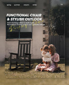 KINGYES Oversized Outdoor Rocking Chair Set of 4, All-Weather Patio Rocking Chairs for Porch, HDPE Outdoor Patio Rockers with High Back & Wide Seat for Garden, Lawn, Black