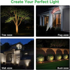 Solar Spot Lights Outdoor, Adjustable Angle Waterproof Landscape Spotlight, All Night LED Uplights Separate Panel, Warm & Daylight Selectable (3000k/4500k/6500k) for Tree Yard Garden 2 Pack