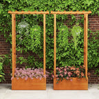Giantex Set of 2 Raised Garden Bed with 2-Sided Trellis & Hanging Roof, Fir Wood Planter Box w/Drainage Holes, Bottom Gaps, Freestanding Garden Planter for Flowers Herbs Climbing Vines (31"x12.5"x60")