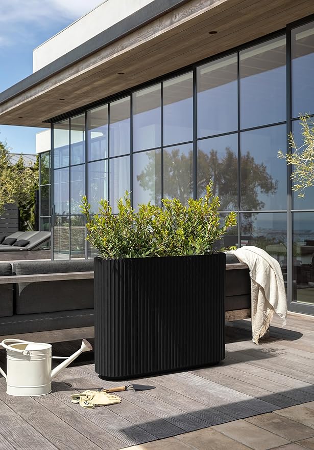 Veradek Demi Series Span Planter for Front Porch, Patio, Backyard | Durable Plastic-Stone Composite Material | Modern Décor for Shrubs, Flowers