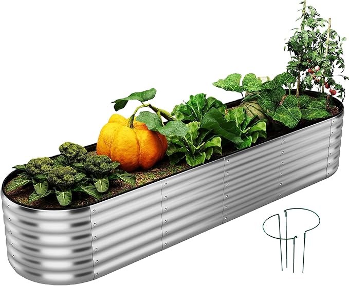 Galvanized Metal Planter Round Raised Garden Bed Kit for Gardening Outdoor Galvanized Planter Outdoor 1PC METAL8X2X1FT