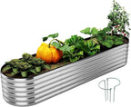 Galvanized Metal Planter Round Raised Garden Bed Kit for Gardening Outdoor Galvanized Planter Outdoor 1PC METAL8X2X1FT