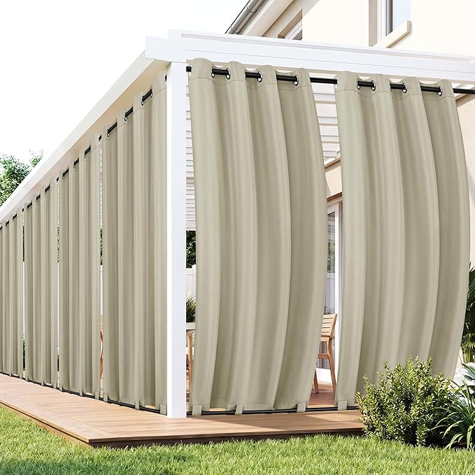 Outdoor Curtains for Patio Waterproof 6 Panels - Windproof, Privacy, Weatherproof Outside Drapes for Gazebo Pergola Porch, Grommet Top and Tab Bottom, 54x108 Inch, Taupe