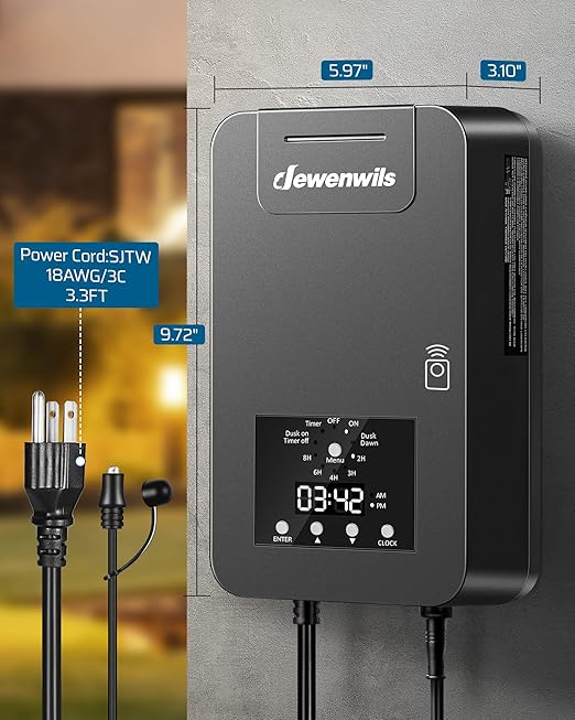 DEWENWILS 200W Low Voltage Landscape Transformer, 120V AC to 15V DC, Outdoor Landscape Lighting Transformer with Remote, Photocell Sensor & Timer, Weatherproof for Garden Spotlights Pathway Lights