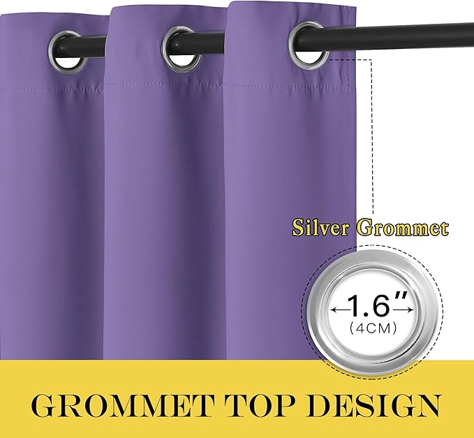 NICETOWN Lilac Purple Blackout Curtains for Bedroom/Living Room 132 Inch Length - Thermal Insulated Room Darkening Grommet Top Window Curtains (100 by 132 - Inch, 1 Panel)