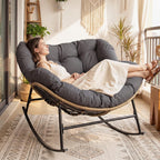 RADIATA Outdoor Papasan Rocking Chair, Oversized Patio Rocking Egg Chair | 450 Lbs Heavy Duty, Oversized Design, PE Wicker Comfy Egg Chair with Grey Cushion, Sturdy Recliner Lounge for Balcony Porch