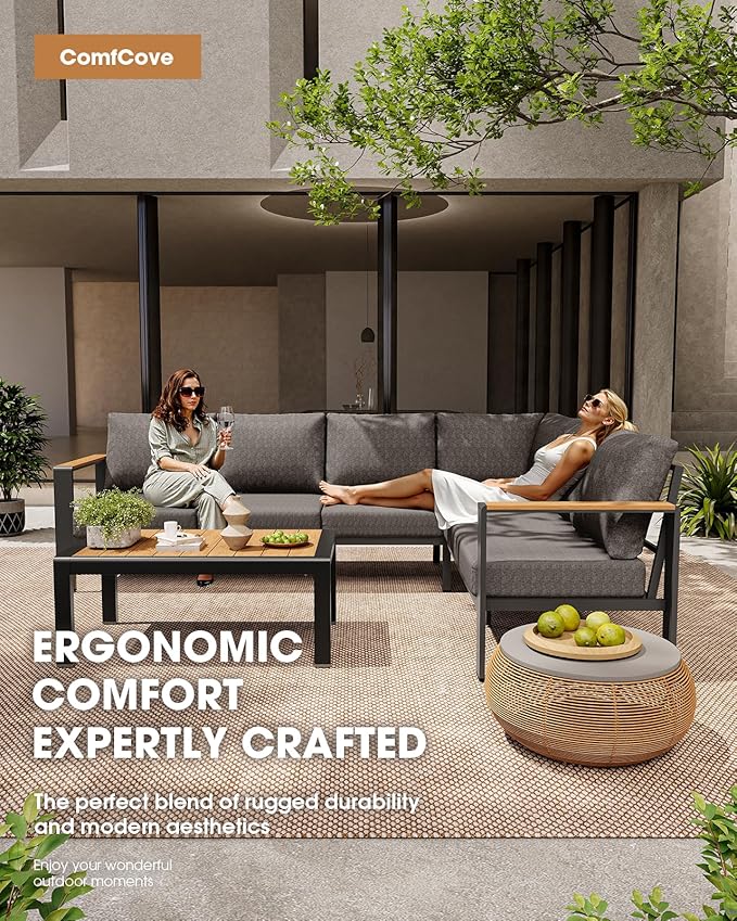 Aluminum Outdoor Patio Furniture Set 11 Seats, Outdoor Sectional Corner Sofa Set, Patio Conversation Sets with Washable Thick Cushions & Coffee Table for Porch, Yard, Garden, Deck, Graphite