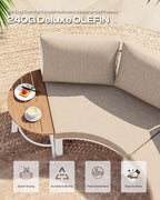 Outdoor Patio Sectional Modular Sofa, Aluminum 1 Piece Curved Patio Couch with Washable Cushions, All Weather PE Rope Sofa for Backyard,Porch, Deck, Poolsid, White