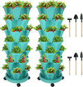 GameXcel Vertical Planter 7 Tier Stackable Planters Garden Planters Strawberry Herb Flower and Vegetable Planter Indoor Outdoor Gardening Pots with Removable Wheels and Tools-Teal 2 Pack