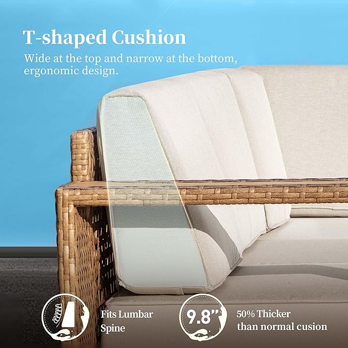 2 Pieces Patio Furniture Set,Outdoor Rattan Wicker Armchirs and Ottomans with 10''Ultra-Thick Cushions,All Weather Patio Conversation Set for Lawn Garden Backyard,Beige