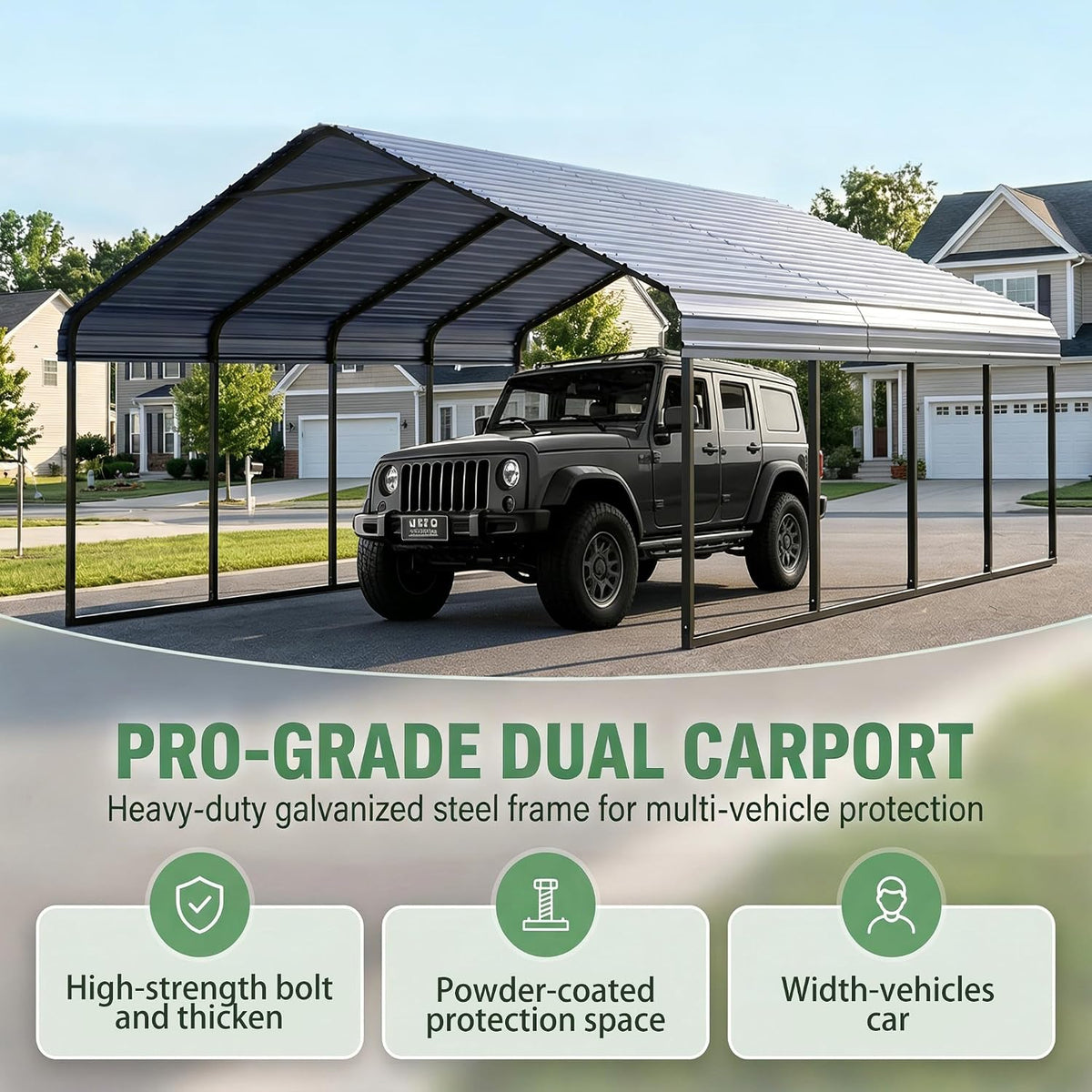 10x20 ft heavy duty metal carport canopy kit, side view