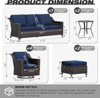 Joyside Wicker Patio Furniture Sets, 9 Pieces Upgraded Large Size Outdoor Furniture with 4 Swivel Rocking Patio Chairs, 3-Seat Sofa, Outdoor Ottoman, Thick Cushions, Wide Armrest, Blue