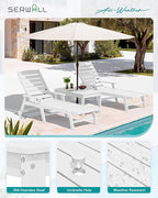 SERWALL Outdoor Coffee Table with 1.69" Umbrella Hole, HDPE Patio Coffee Table for Outside, Rectangle, White