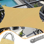 16' x 20' Sun Shade Sail Sand Curved Commercial Outdoor Shade Cover with Steel Wire Edges Sand Rectangle Heavy Duty Permeable 185GSM Backyard Shade Cloth for Patio Garden