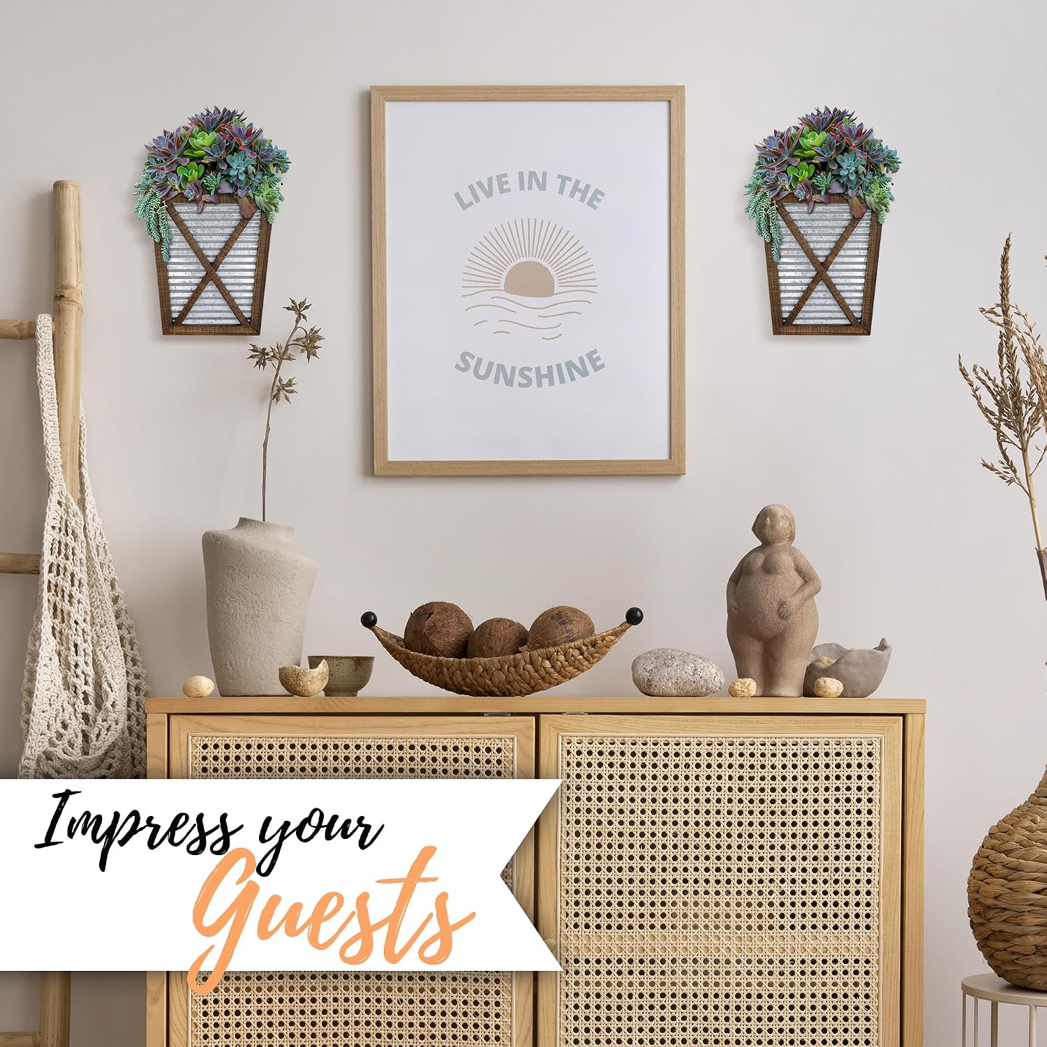 Autumn Alley Large Rustic Farmhouse Wall Planter Set of 2, Farmhouse Decor Wall Hangings for Hanging Planter Indoor, Galvanized Wall Planter, Corrugated Metal, Wooden, Brown - Flowers Not Included